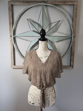 NWT L. Love Cheetah Animal Print Boho Tie-Front Blouse - S